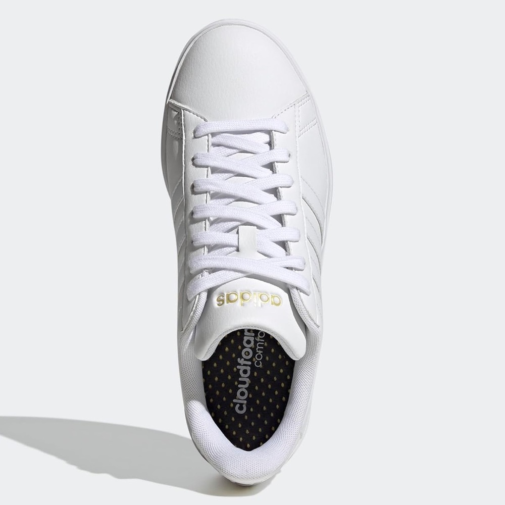 White Adidas Classic Grand Court 2.0 Sneakers with Gold Accents Size 7.5 NWT NIB